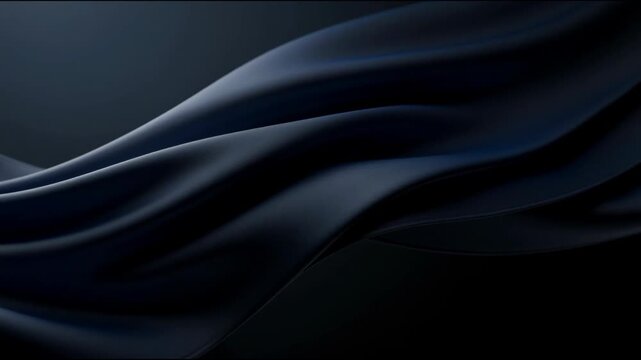 Smooth black fabric texture with elegant flowing curves in dark background for luxury and design concepts