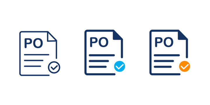 Purchase order document icon set, Editable stroke, and solid vector icons