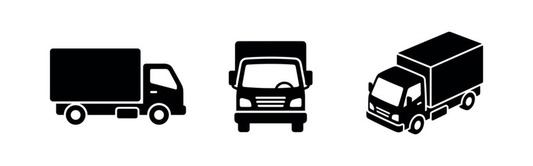 Delivery truck transportation icons with front side and isometric views © Lili