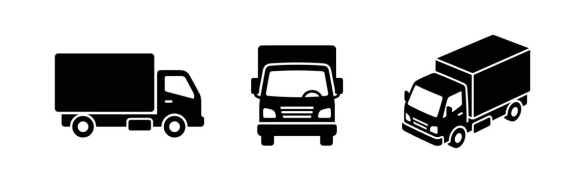 Delivery truck transportation icons with front side and isometric views