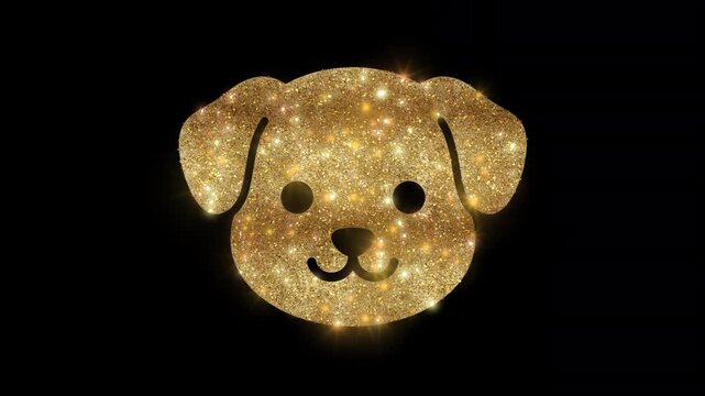 Luxury dog faces with golden glitter alpha channel