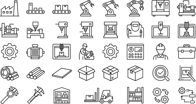 Smart manufacturing factory automation cnc machinery and industrial engineering line iconSmart manufacturing factory automation cnc machinery and industrial engineering line icon