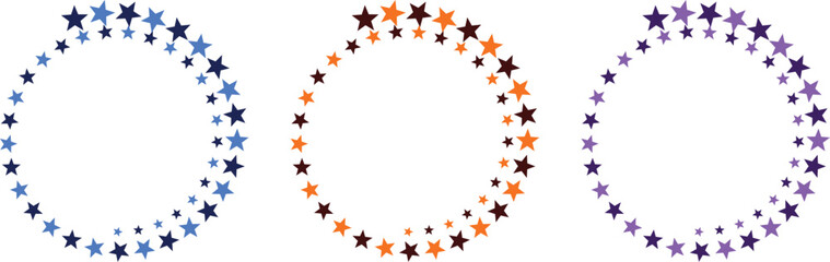 Fototapeta premium Circular star clusters in blue orange and purple against a white background symbolizing celebration and design elements