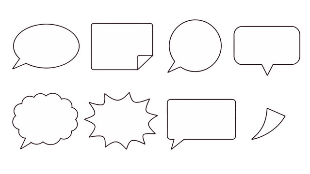 Set of outlined speech and text bubble shapes on white