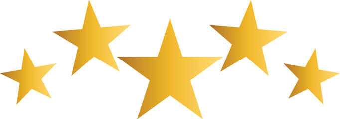 Obraz premium Five golden stars arranged in a row against a clean white background symbolizing achievement and quality