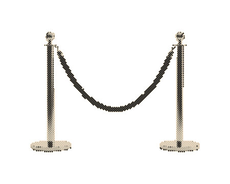 Vintage velvet rope barrier with chrome stanchions for event security and crowd control. Classic red and gold theater queue divider isolated on tra...