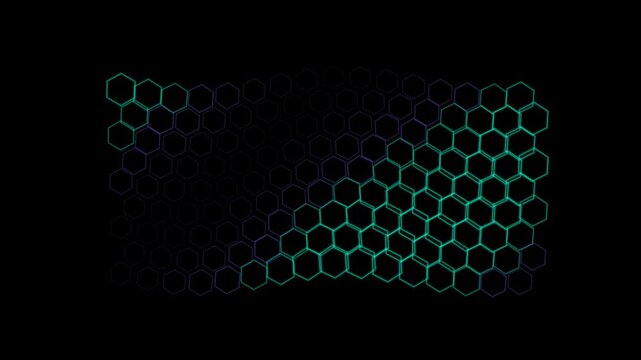 Abstract Neon Green Hexagonal Honeycomb Pattern Grid with Dark Gradient Mesh Background Design Element