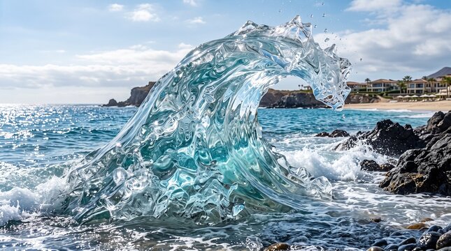 water wave ocean wave crystal clear glass wave frozen wave sculpture sea spray breaking wave crashing wave coastal scene beach background seascape photography nature art
