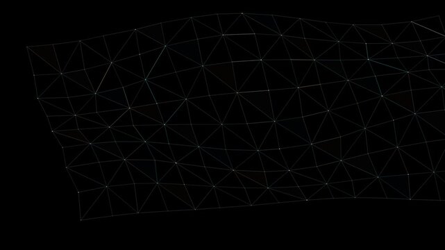 Abstract low poly wireframe mesh waving in the dark, digital technology data background illustration