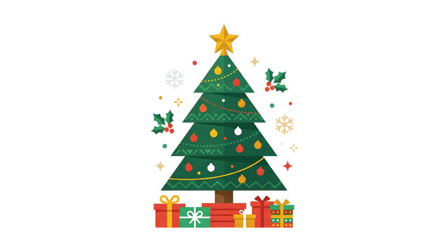 Festive Christmas Tree with Gifts and Decorations
