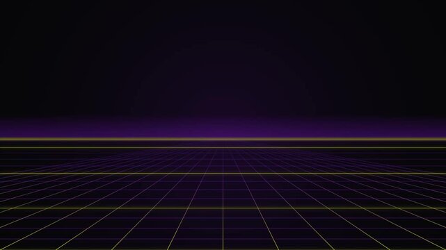 80s Retro Synthwave Grid Floor Landscape Motion Background Loop