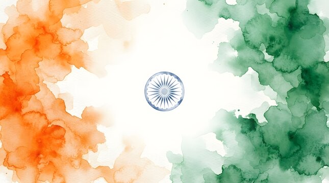 Watercolor painting of the indian flag colors with saffron and green splashes isolated on white background