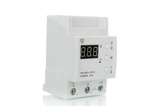 Voltage relay isolated on white background, close-up.