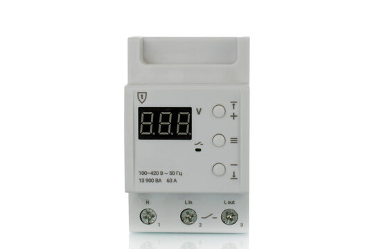 Voltage relay isolated on white background, close-up.