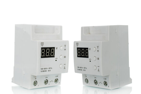 Voltage relay isolated on white background, close-up.
