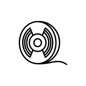 Minimalist line icon of a plastic filament spool roll used as raw material for FDM 3D printers.