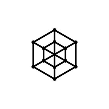 Minimalist line icon of a 3D geometric wireframe mesh representing CAD modeling, digital design, and computer graphics.