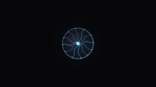 Blue glowing plasma energy sphere with electric lightning arcs