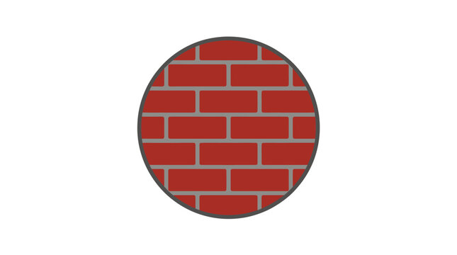 Red brick wall pattern inside a grey circle on a white background