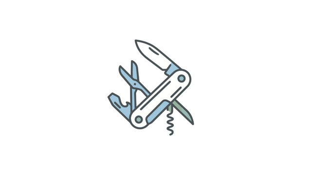 Compact multi-tool pocket knife with scissors, bottle opener, and corkscrew, isolated on white background - vector illustration