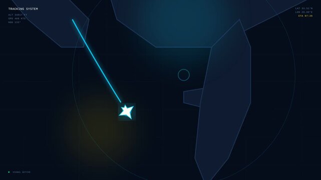 Futuristic navigation system displays a glowing target on a digital radar screen