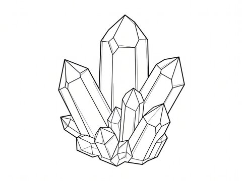 Hand drawn crystal cluster illustration. Isolated quartz gemstone sketch on white background.
