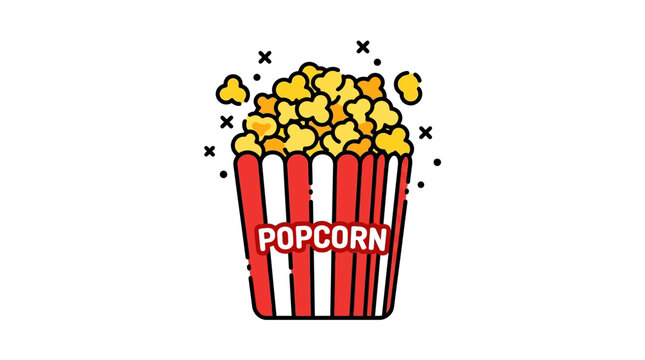 Delicious salted popcorn in classic red and white striped bucket for movie theater snack concept