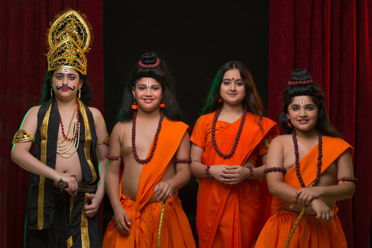 children dressed up mythological characters on stage