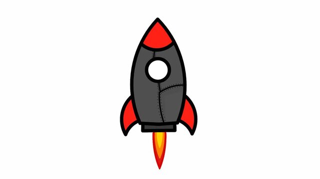 Minimal Cartoon Rocket Launch Animation on White Background Flat Motion Graphics Loop