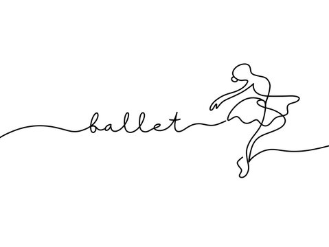 Elegant continuous line drawing of ballet dancer with text