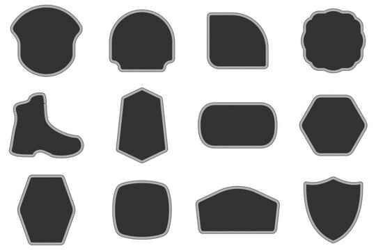 12 Retro Stitched Badge Shapes Vector, Embroidery Patch Templates Collection, Blank Label Frames for Logos, Stickers, Apparel, Branding and Graphic Design