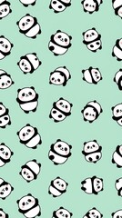 Cute Cartoon Pandas on Light Mint Background for Fun Design Projects