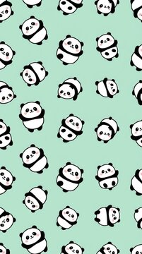Cute Cartoon Pandas on Light Mint Background for Fun Design Projects