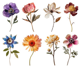 PNG Vintage botanical floral illustrations on transparent background