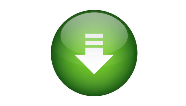 Green glossy download button icon with white arrow