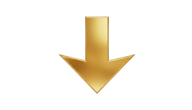 Shiny metallic golden arrow pointing down icon