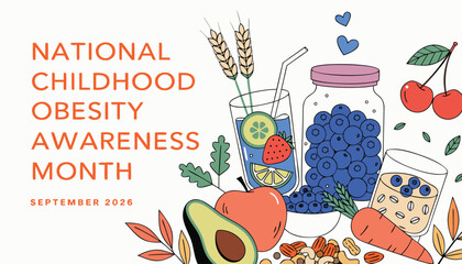 Fototapeta premium National childhood obesity awareness month poster featuring healthy organic fresh food