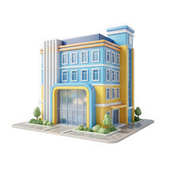 Obraz premium 3d rendered modern office building with blue and yellow facade isolated on transparent background