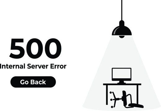 Website 500 Internal Server Error Page Banner Design with Computer Desk Vector Illustration