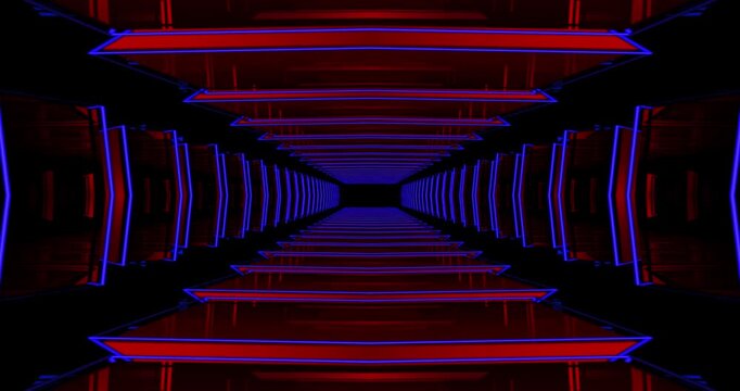 Light in the night. Red Abstract Tunnel 2. Motion graphics Animation background Visual loops. 4K