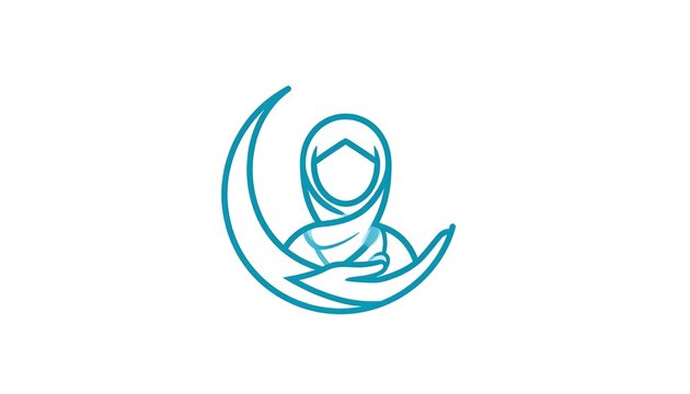 Islamic woman in hijab logo design with crescent moon and caring hands concept for Muslim culture