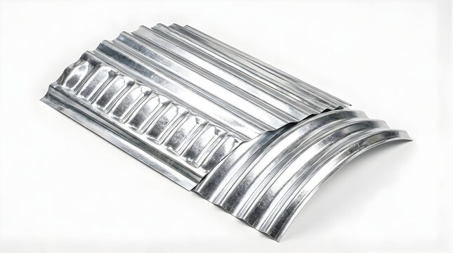 Corrugated metal roofing sheets isolated on a white background for construction