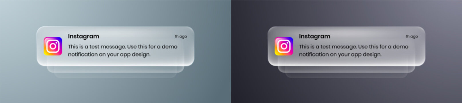 Instagram liquid glass mobile Notification UI element with frosted glass effect