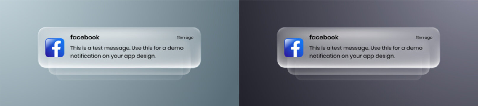 facebook liquid glass mobile Notification UI element with frosted glass effect