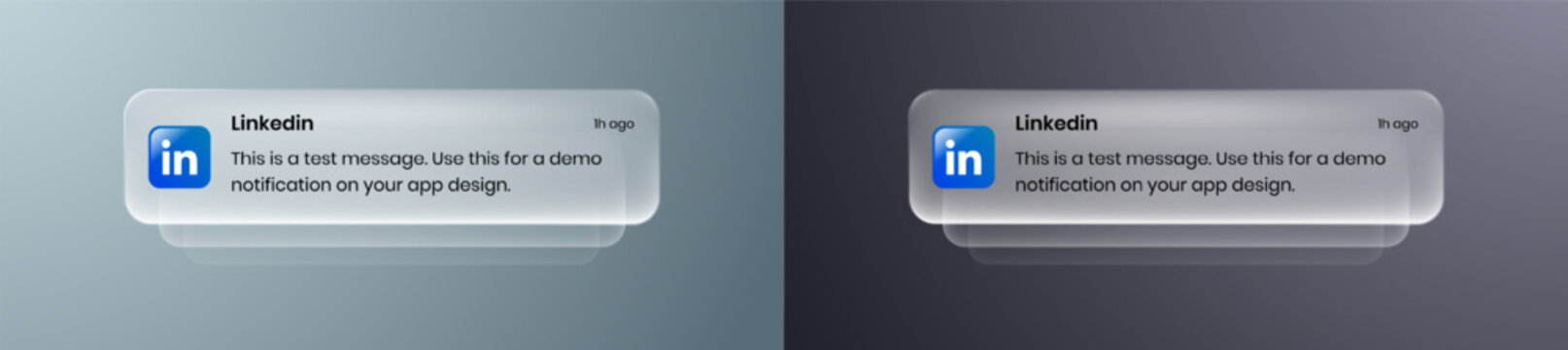 Linkedin liquid glass mobile Notification UI element with frosted glass effect