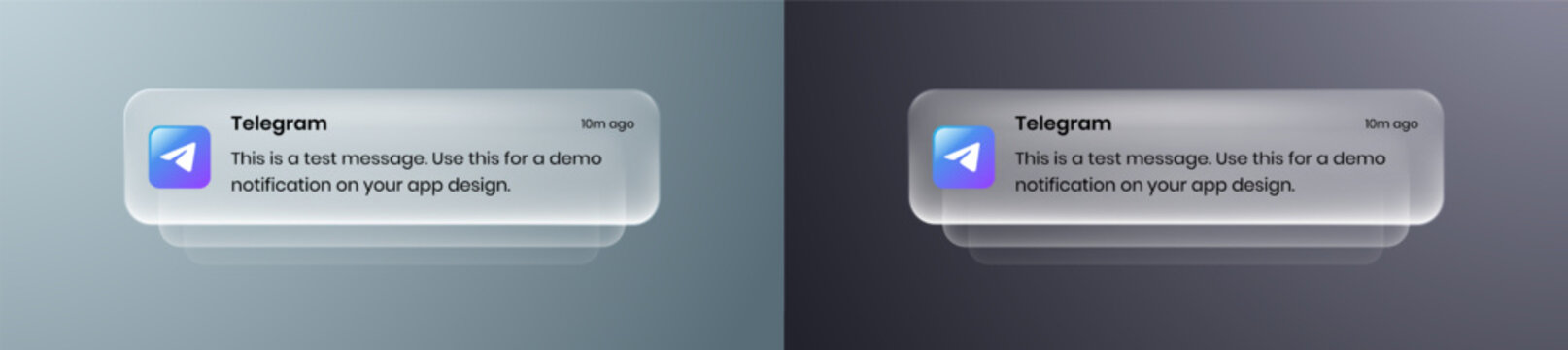 Telegram liquid glass mobile Notification UI element with frosted glass effect