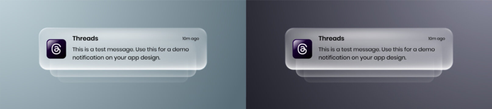 Threads liquid glass mobile Notification UI element with frosted glass effect