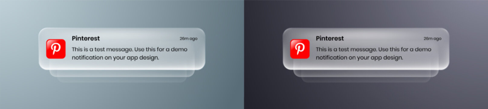 Pinterest liquid glass mobile Notification UI element with frosted glass effect