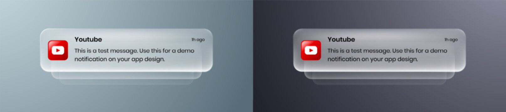Youtube liquid glass mobile Notification UI element with frosted glass effect