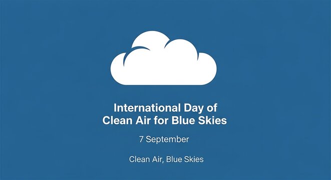International Day of Clean Air for Blue Skies Minimal White Cloud Icon on Blue Background